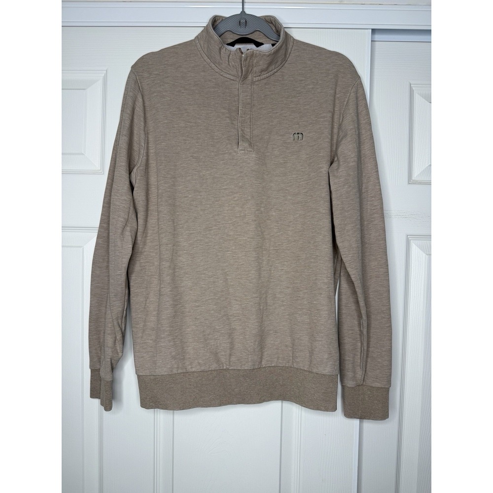 Travis Mathew Men's Beige 1/4 Quarter Zip Golf Pullover  Sweater Long Sleeve